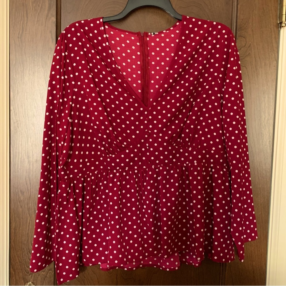 Red & White Polka Dot blouse from Mod Cloth. NWT
